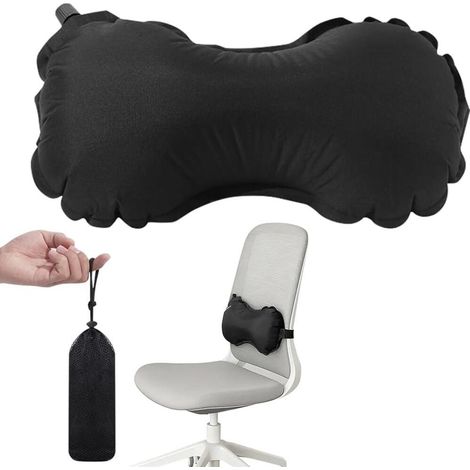 Coussin Dorsal Compact avec Sac de Rangement pour Voiture Bureau et Voyage Avion – Oreiller Lombaire Gonflable en Coton (1/5)