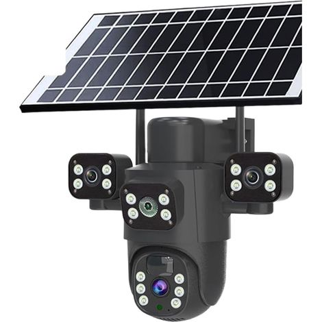 Caméra de Surveillance extérieure PTZ Solaire 6 MP, 3 objectifs, 3 écrans, Suivi Automatique, 4G IP(WiFi Cam No Card) (1/5)