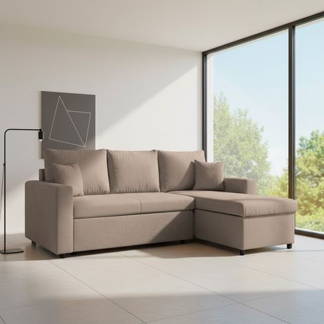 Divano con penisola reversibile funzione letto Golf tessuto tortora 225x148x81H (1/5)