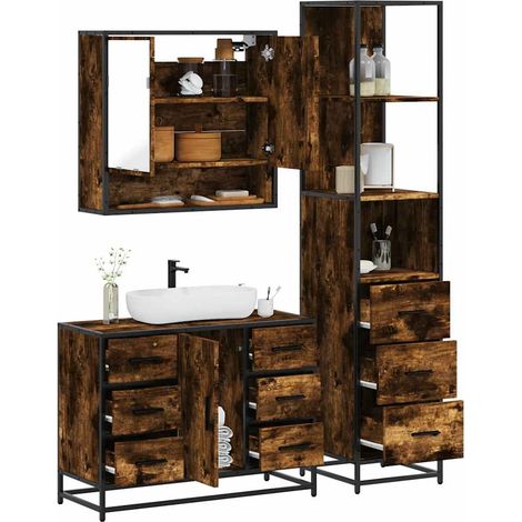 vidaXL Set de muebles baño 3 pzas madera contrachapada roble ahumado (1/5)