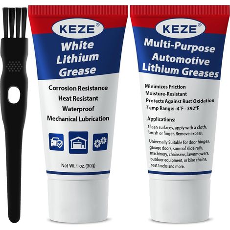 Graisse au lithium polyvalente pour automobiles et motos Lubrifiant pour charnières de portes de garage Lubrifiant haute température à usage intensif NLGI 2, paquet de 2 x 1 oz (1/5)