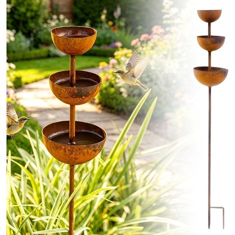 Récupérateur d'eau de pluie pour oiseaux et insectes - En métal - 68 cm - Décoration de jardin - Aspect rouille - Collecteur d'eau de pluie pour oiseaux et insectes - Décoration pour parterre de (1/5)