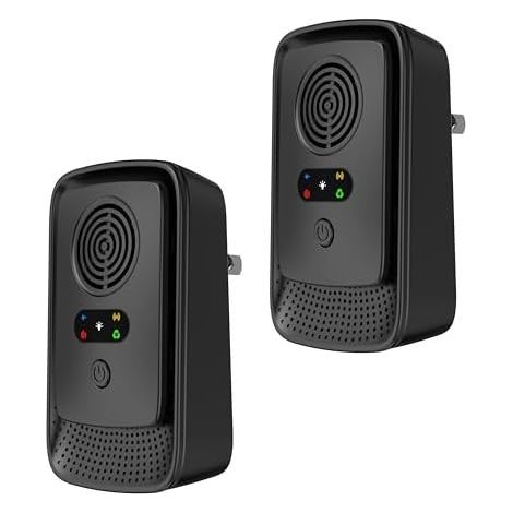 Répulsif Ultrasons 5 Modes de Fonctionnement, Mode Silencieux, Efficace Contre Les Rats Rongeurs Souris Fourmis, Araignées, Moustiques, Cafards, Non-Toxique, sans Radiation, 2 Pack (noir-5) noir-5 - (1/5)