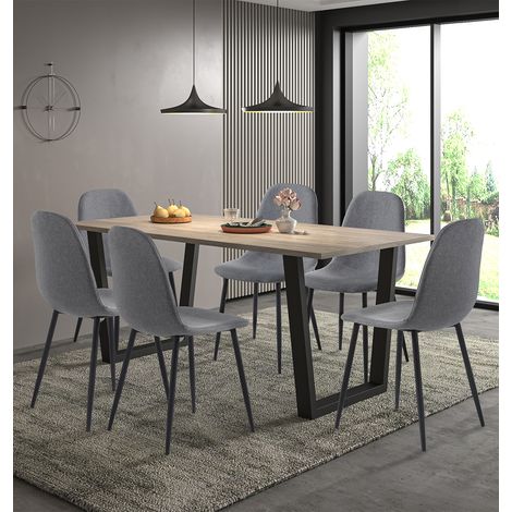 Hallowood Furniture Dudley Large Dining Table and Chairs Set 6, 180cm Kitchen Table with Chunky U-Shaped Metal Legs and Dark Grey Fabric Chairs, Dining Room Sets for Home or Cafe (1/5)