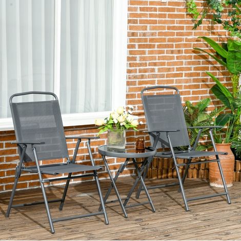 Salon bistro 3 pièces 45/50 cm gris foncé en métal avec table pliante en verre (1/4)
