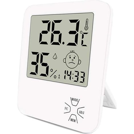 Mini Thermomètre Hygromètre Intérieur Numérique à Haute Précision thermomètre Maison avec Support Pliant Et Réveil pour Indicateur du Niveau de Confort du Maison Bureau Cuisine Jardin etc Blanc (1/5)