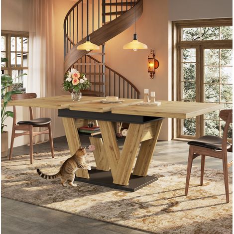 Tavolo da pranzo allungabile 119-158,5 x 80 cm in MDF con gambe a W OKWISH (1/5)