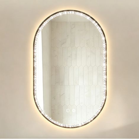 Specchio da bagno ovale 50 x 80 cm con LED, antinebbia, 3 colori luce, dimmerabile, nero OKMYHOME (1/5)