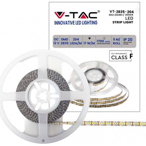V-TAC Striscia LED 5MT SMD2835  12V 1700LM IP20 (3000K- 4000K- 6500K) 212461- 212462 - 212463 4000K (Luce Naturale)