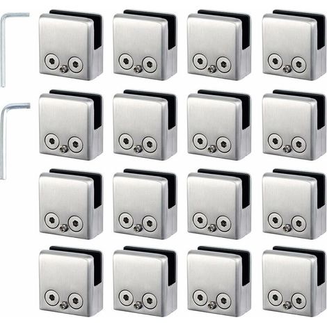 16 PCS Pince Verre 8-10mm en Acier Inoxydable 304 Réglable Angulairement Fixation Miroir Mural, pour Garde-Corps d'Escalier Clôture de Piscine,AAFGVC (1/5)