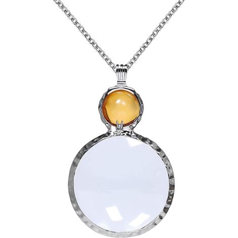 Halskette mit Lupenanhänger, gelbe Linse, Monokel mit langer Kette, Leseschmuck für Damen (1/5)