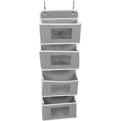 Penderie murale à accrocher sur porte 4 poches grise avec crochets pour rangement cuisine cellier chambre bébé dressing