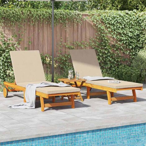 Sonnenliege 2-Person 2 pcs Braun Massivholz Akazie