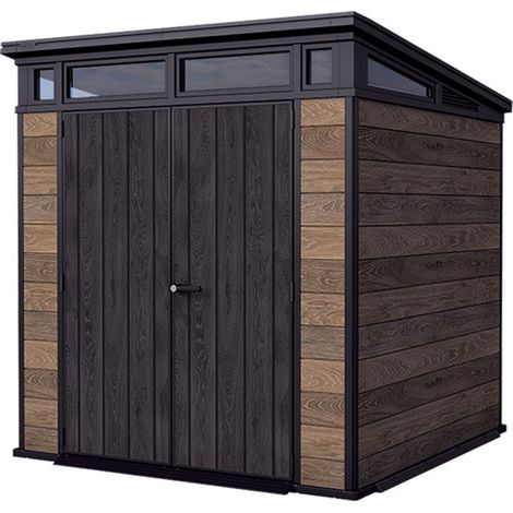 Keter Kunststoff Gerätehaus Signature Walnuss 7x7 inkl. Fußboden 216 x 218 cm braun Holzoptik Gartenhaus (1/3)