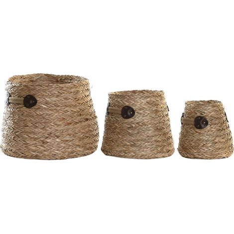 Panier en jonc de mer tressé pour rangement élégant - Beige naturel tressé élégant et épuré