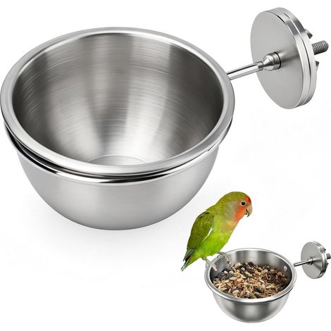 Gamelles anti-basculement pour oiseaux pour eau et nourriture, en acier inoxydable 304 avec boucle de verrouillage, accessoires de cage à oiseaux pour perruches, calopsittes conures, 370 ml (1/5)