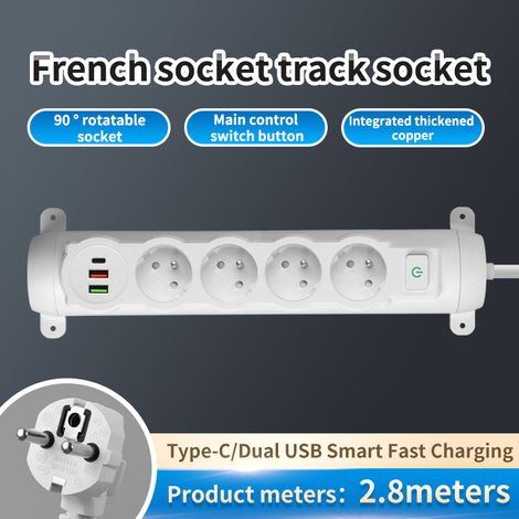 Multiprise Convertisseur EU – Idéal Bureau & Voyages, Adaptateur avec Interrupteur,Cordon d'alimentation de 2.8 mètres,Type-c+USB (1/5)