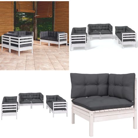 6-tlg. Garten-Lounge-Set mit Kissen Massivholz Kiefer - Gartensessel - Lounge Set - Gartenmöbeln - Rattan Möbel - Outdoor Furniture - Home & Living (1/5)