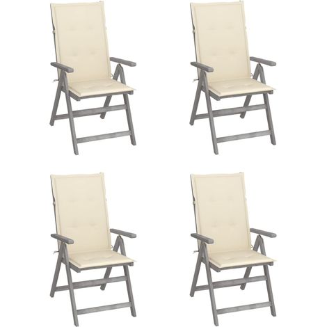 vidaXL Sedie da Giardino Reclinabili 4 pz con Cuscini Massello