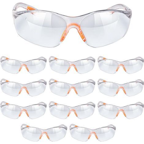 Lunette de Protection Travail - Lot 12x Lunettes de Sécurité Transparente avec Verres en Plastique - Lunette Protection Bricolage Poussiere Chimie Lycée Laboratoire Homme (1/5)