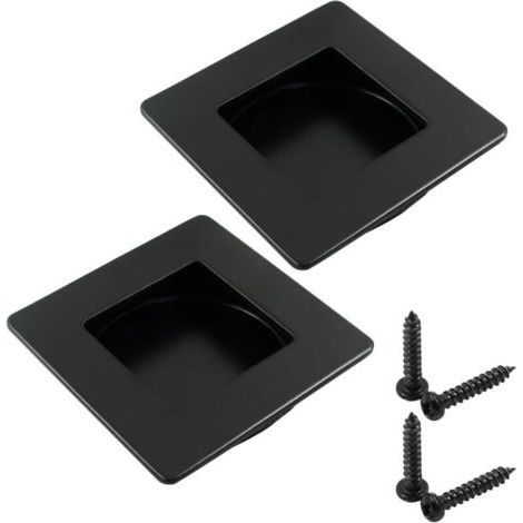 Set of 2 (Black) Square Recessed Stainless Steel Sliding Door Handles for Cabinets, Drawer and Closet, with Screws (1/5)