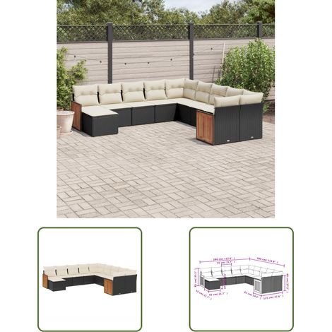 The Living Store 11-tlg. Garten-Sofagarnitur mit Kissen Schwarz Poly Rattan - Gartenmöbel - Sofasatz - Outdoor Möbel - Lounge Set - Rattan Gartenmöbel