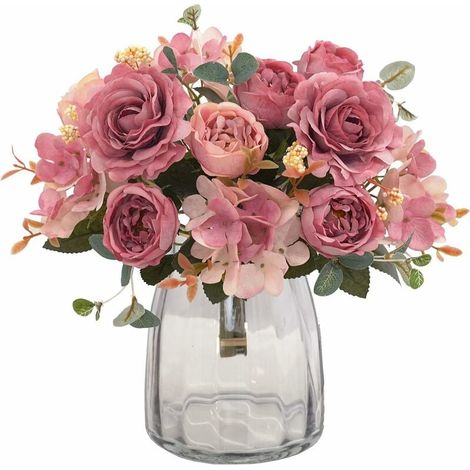 Bouquet de fleurs artificielles, fausse pivoine, bouquet d'hortensia en soie, arrangement de décoration, décoration de mariage (1/4)