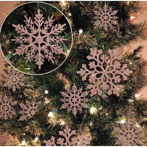 BEBUSINGOTO 36 pcs Noël Or Rose Flocon de Neige Ornements En Plastique Paillettes Flocons De Neige Ornements pour L'hiver Décorations D'arbre De Noël La Taille Varie Artisanat Flocons De Neige (1/5)