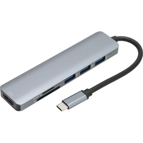 Hub USB-C, adaptateur USB-C vers HDMI 4K@30Hz 6 en 1, vitesse de transfert de 5 Gbit/s, 3 ports USB, 1 port HDMI, lecteur de cartes SD/TF. (1/5)