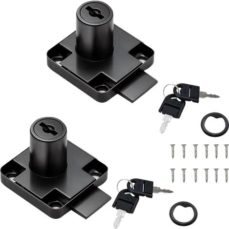 Lot de 2 serrures d'armoire avec clé - Serrure de boîte aux lettres - Serrure de casier - Pour armoire, tiroirs, armoires et tiroir - 22 mm - Acier noir (1/5)