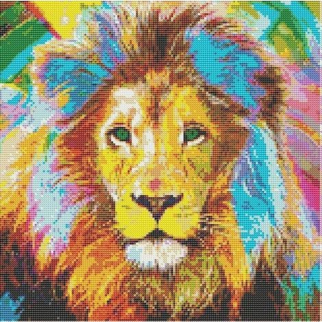 Kit de peinture diamant 5D à faire soi-même, Lion coloré 40 x 40 cm, kit de broderie diamant animaux, peinture diamant 6D complète en strass pour décoration murale. (1/4)