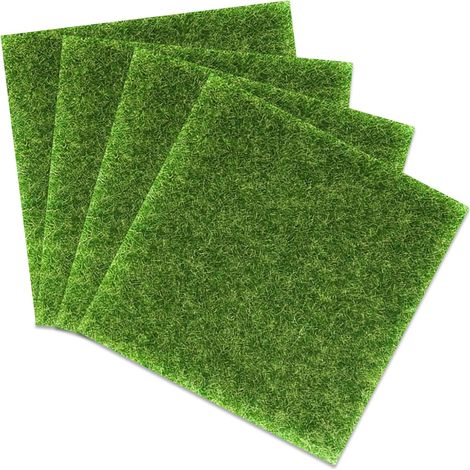 4 Pièces Pelouse Artificielle 15x15cm,Herbe Synthetique Exterieur,Fausse Herbe,Tapis Gazon Synthetique Exterieur pour Décoration Maison de Poupée,Micro Paysage et Jardin Balcon (1/5)