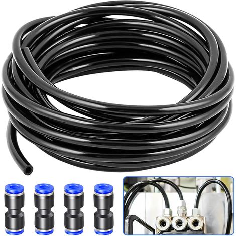 20 m Pneumatic Hose, 6 mm Pneumatic Hose with 4 Pneumatic Connectors, for Pneumatic, Industrial and Domestic Equipment (Black) (1/5)