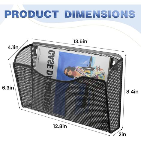 Organiseur mural pour dossiers suspendus - 1 pièce - Noir  Support mural robuste en fer - Maille métallique - Un compartiment - Organiseur de courrier - Pour bureau, école, salle de classe et maison (1/5)