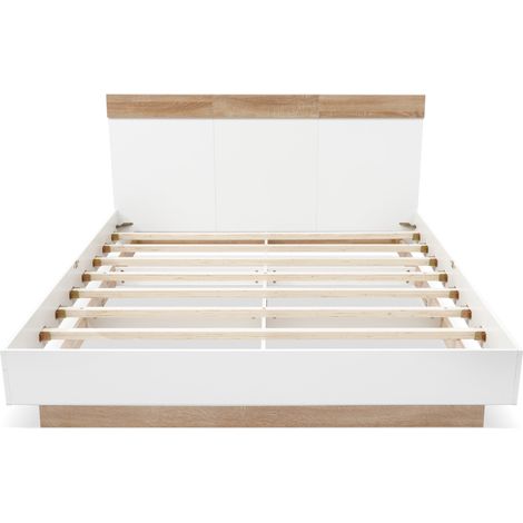 Cama doble 180x200 cm con somier y cabecero blanco roble Sonoma (1/5)