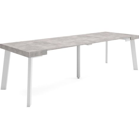 Skraut Home - Table console extensible, Console meuble, 260, Pour 12 personnes, Pieds en bois, Style moderne, Gris Ciment (1/5)