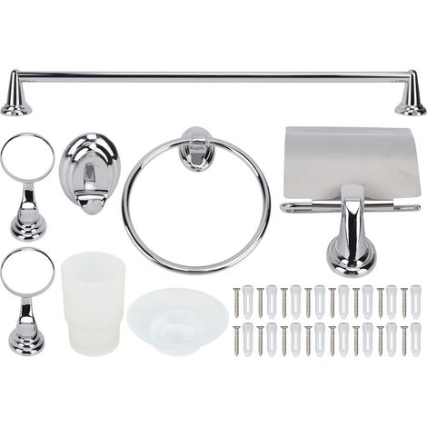 Porte-serviettes mural en acier inoxydable + porte-rouleau WC + crochets - Kit de rangement pour salle de bain (1/5)