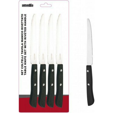 Set con 4 coltelli da tavola con lama seghettata in acciaio inox da 12 cm e manico rivettato