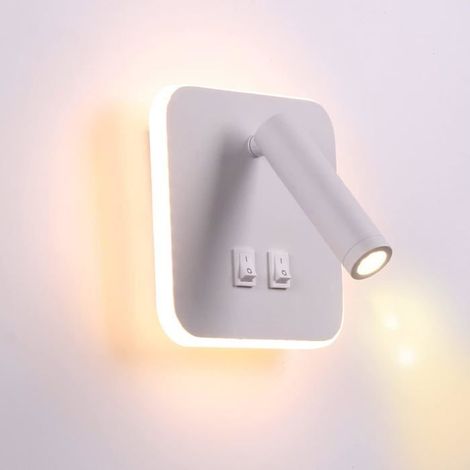 LED-Nachtischleuchten - Wandleuchte für Hotel, Innenbereich, Flur mit Schalter, 3W + 10W (quadratisches Etikett)