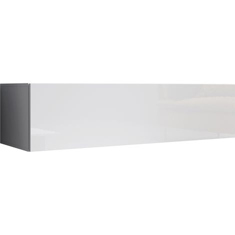 Meuble TV suspendu 1 porte – Finition brillante blanche – Dimensions 120x30x40cm – Système d'ouverture push-click – Design minimaliste – Design Ameublement