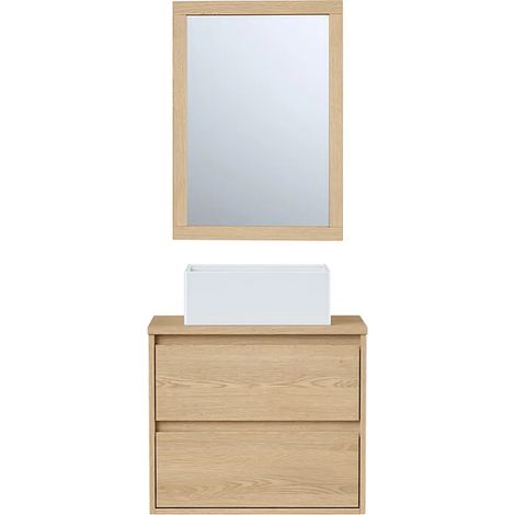 Mobile per bagno sospeso con lavabo da appoggio e specchio 60 cm Placcatura rovere - MILIPAM (1/5)