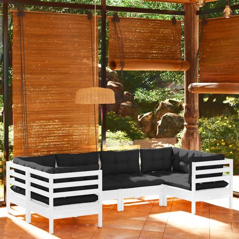 vidaXL 6-tlg. Garten-Lounge-Set mit Kissen Weiß Kiefernholz (1/5)