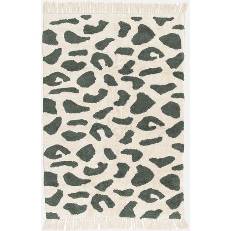 Tappeto interno cotone motivo maculato verde scuro con frange (1/5)