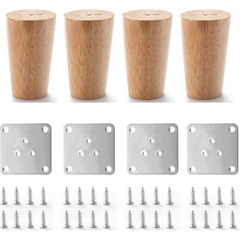 4 patas de madera maciza de 8 cm con placa de montaje y tornillos para sofá, TV, cama y mesa de comedor.