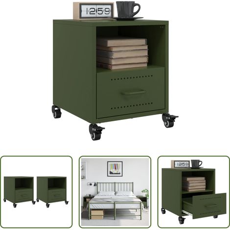 vidaXL Table de chevet vert olive - Tables de chevet 2 pcs vert olive 36x39x43,5 cm acier (1/5)