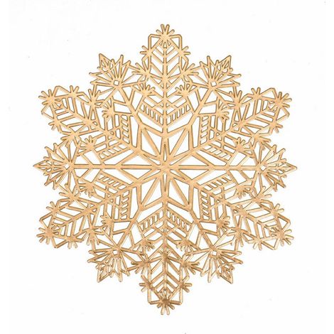Set De Sous-Plats De Noël - Motif Flocon De Neige En Vinyle Métallisé Doré - Non Glissant - Lavable - Diamètre 38 Cm - Pour Décoration De Table De Fête - 4 Pièces (1/5)