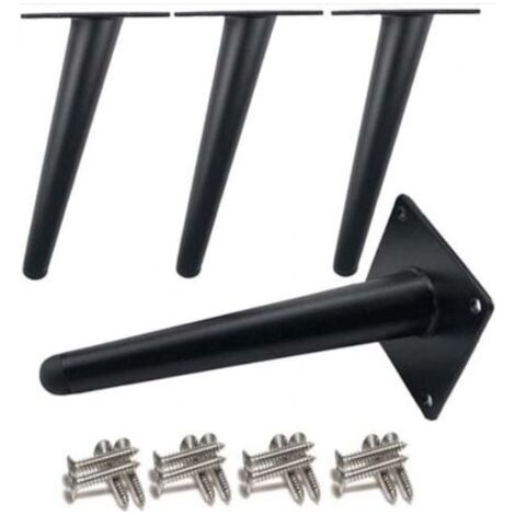 4 pieds de table obliques,Pieds d'armoire en métal,Pieds de meubles de cône,Acier inoxydable,Noir peint 20cm de hauteur,Remplacement silencieux antidérapant pour canapés, Tables et autres
