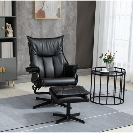 Sillón relax giratorio con reposapiés, reclinable 135°, negro OKMYHOME (1/5)