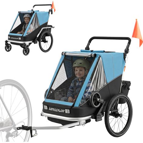 Remorque vélo enfant avec siège et sangles réglables réglables multifonctionnel bleue pour salon places, pliable réglables, (1/5)