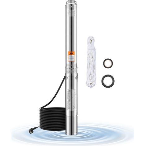 VEVOR Bomba Sumergible para Pozos Profundos con cable de 20 m, Potencia de Salida 750 W Caudal de 100 L/min, Altura de Elevación de 75 m para Riego Industrial y Uso Domestico, Impermeabilidad IP68 (1/5)